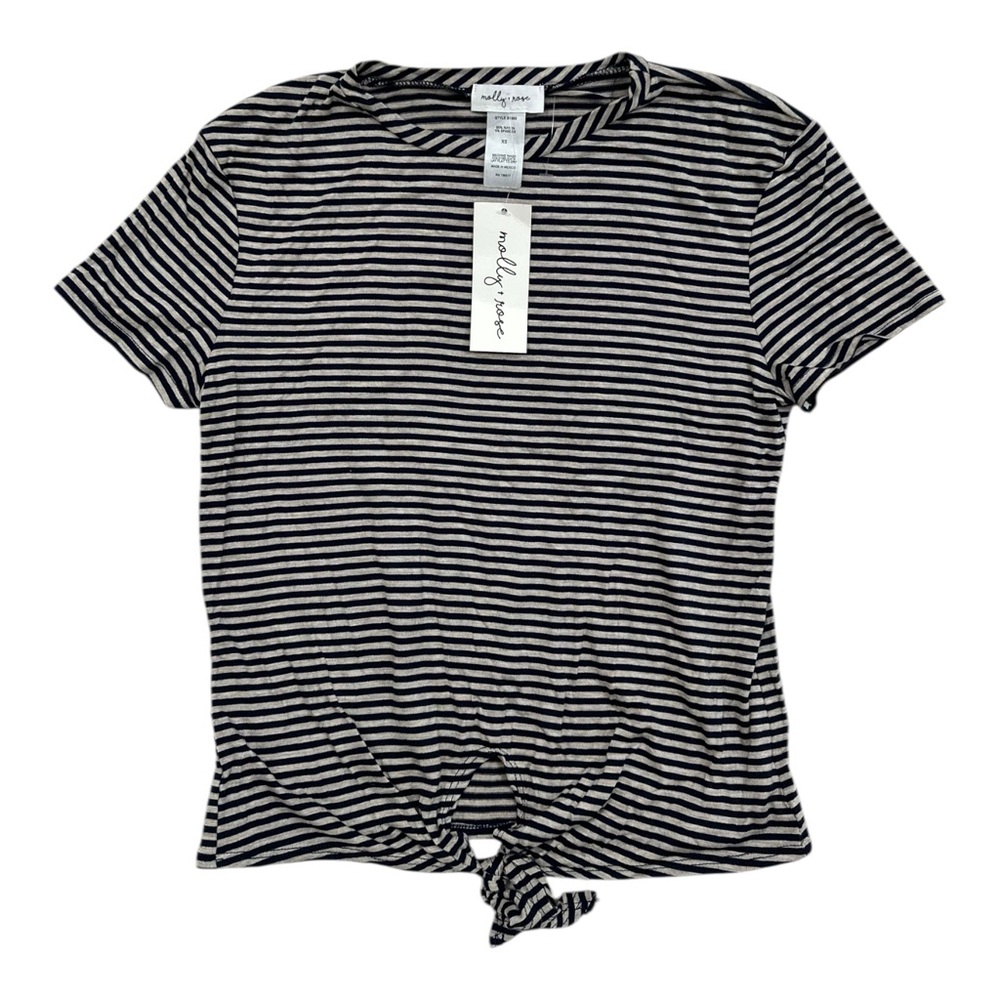 Molly Rose Navy Tan Striped Top With Tie Front NWT - Women’s Size XS